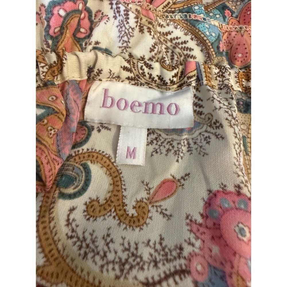 Boemo Paisley Tassel boho Blouse Pink Blue LongSleeve Top M shirt whimsi cottage - Picture 6 of 7